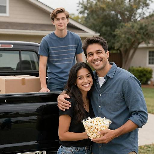 Smiling Family by Black Vintage Truck