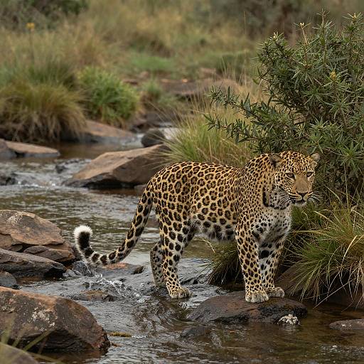 Leopard by a Rocky Stream