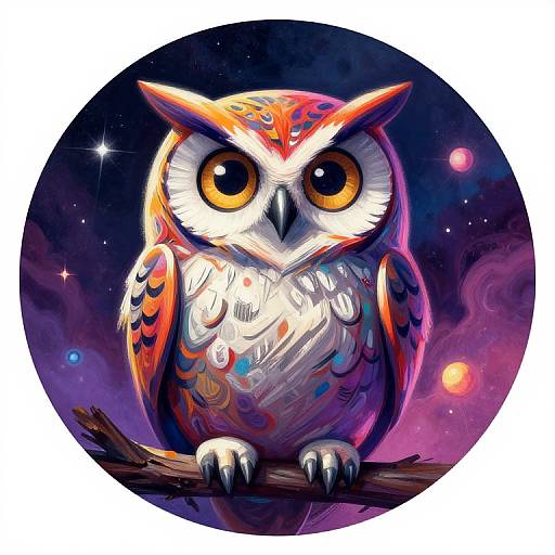 Colorful Owl in Psychedelic Cosmos