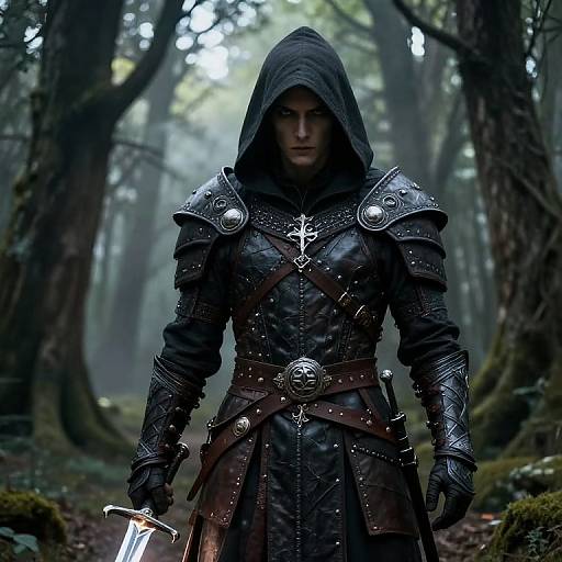 Mysterious Hooded Rogue in Forest