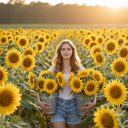 Radiant Woman in Sunflower Field