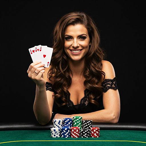 Confident Woman Holding Winning Poker Hand
