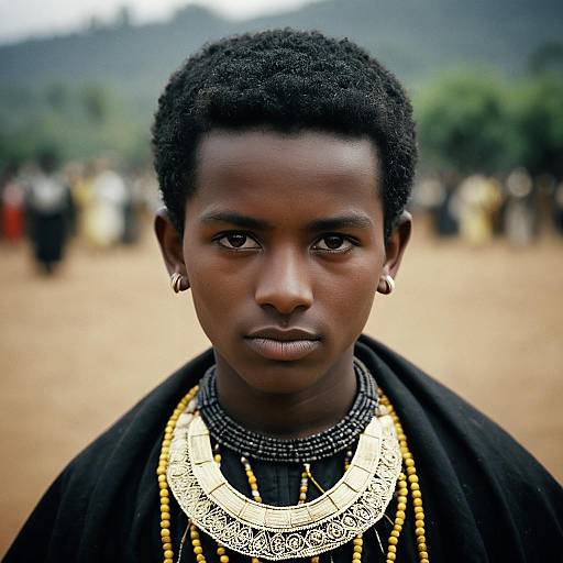 Young Ethiopian Boy in Traditional Necklace