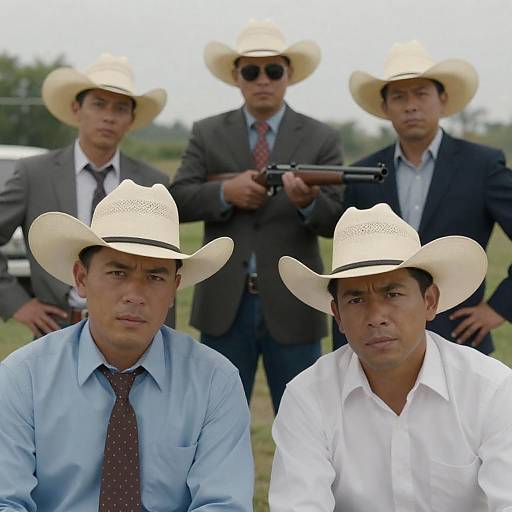 Rural Gathering of Six Men in Suits