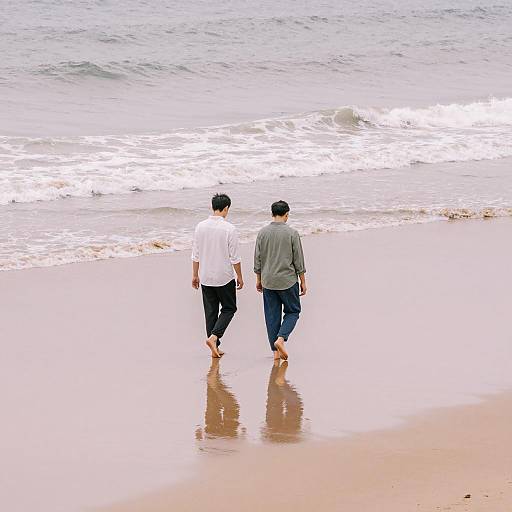 Couple Strolling on Serene Beach