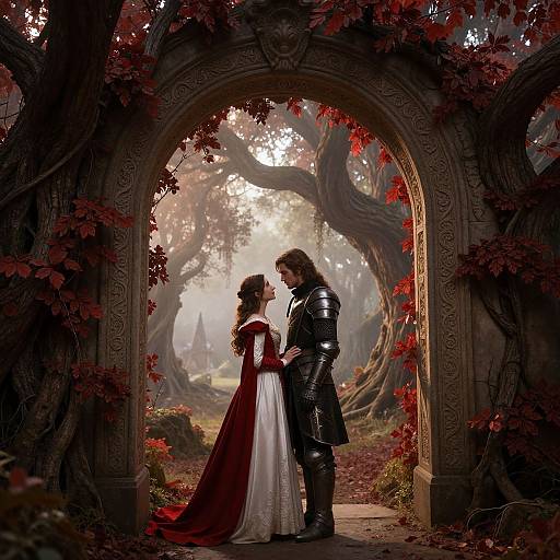 Ethereal Couple Beneath Ancient Archway