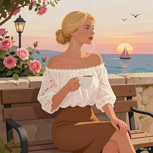 Blonde Woman in Floral Sunset Setting