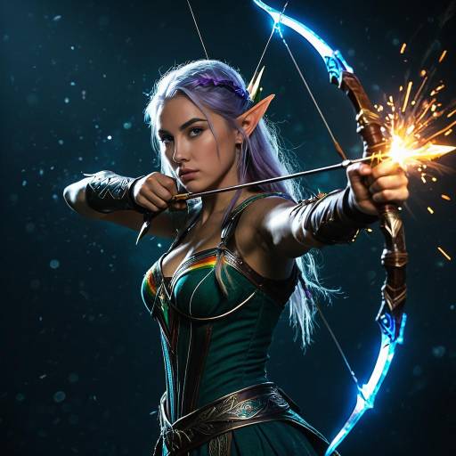 Elven Archer Drawing Bow with Glowing Arrow
