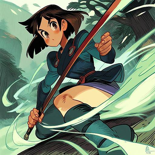 Illustration of Ashitaka, mononoke hime in the style of Alex ahad