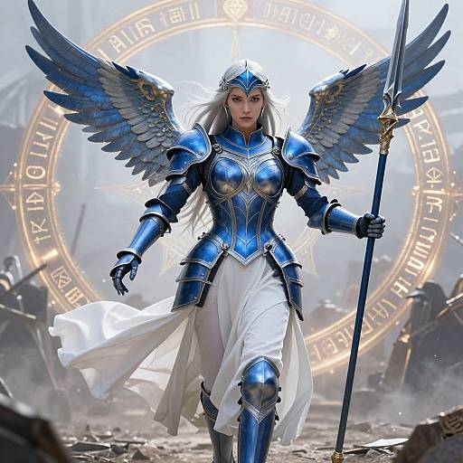 Mythical Silver-Haired Warrior Angel