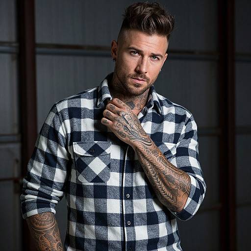 Tattooed Man in Checkered Flannel