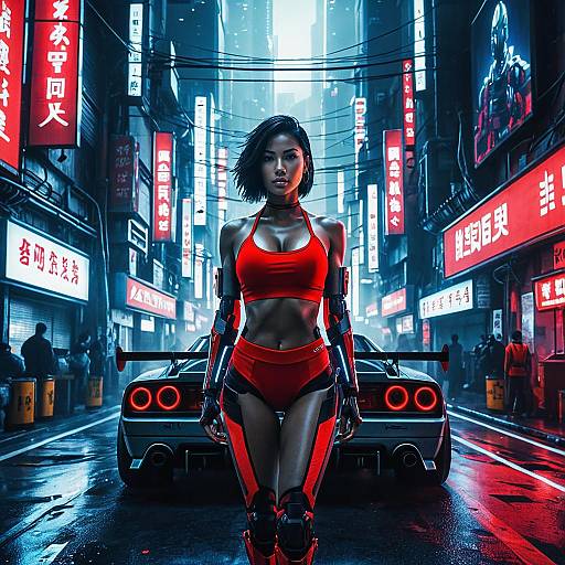 Neo-Tokyo Street Racer with Cybernetic Arms