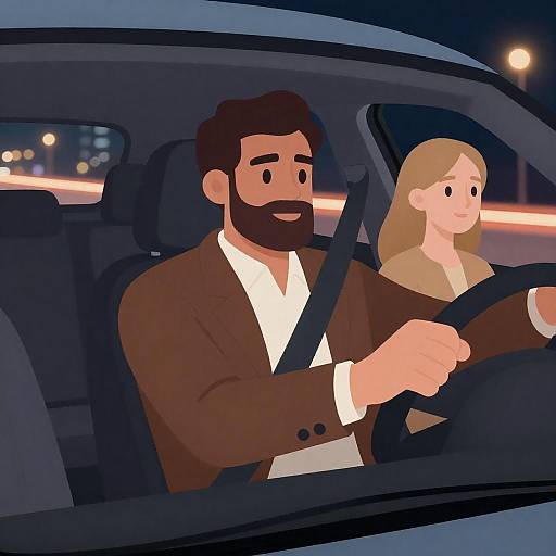 Nighttime City Drive with Stylish Passengers