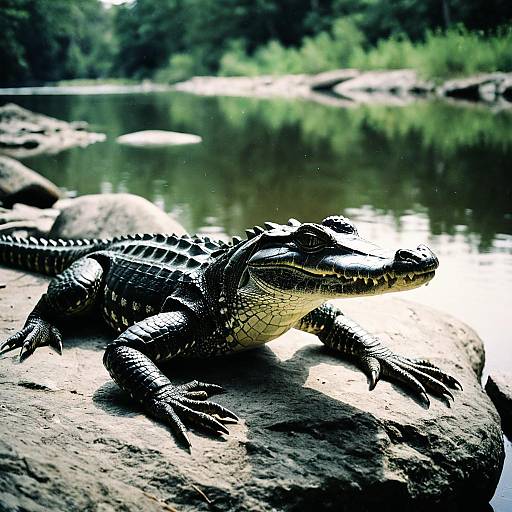 Girl Alligator by River Rock