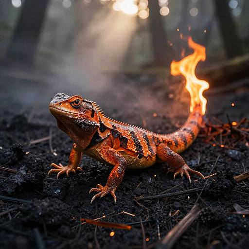 Realistic Pyroclast Lizard in Ashy Forest