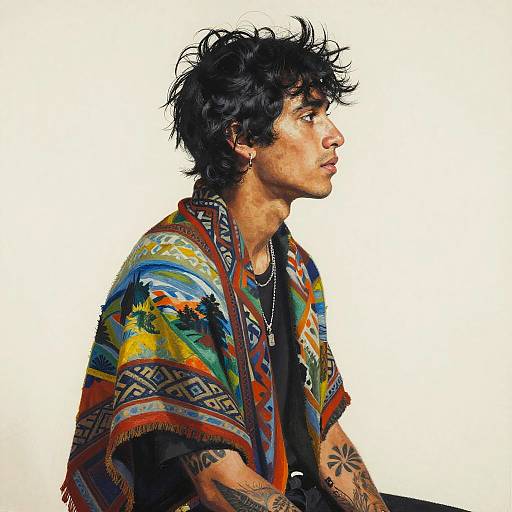 Bohemian Young Man in Patterned Shawl