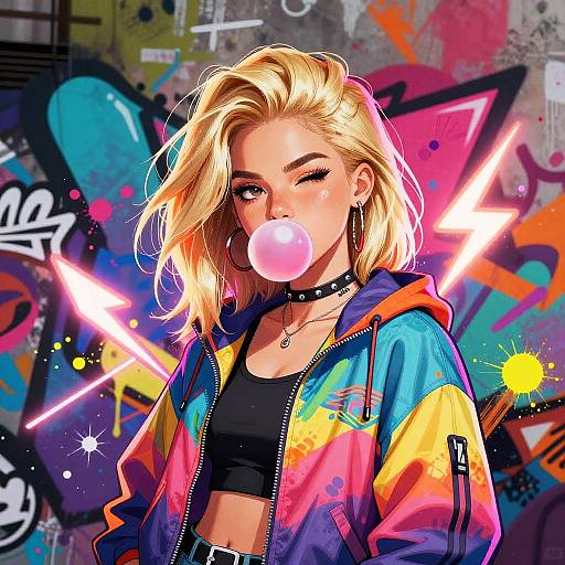 Vibrant Urban Graffiti Female Character