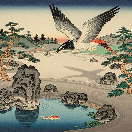 Ukiyo-e Zen Garden with Mythical Creature