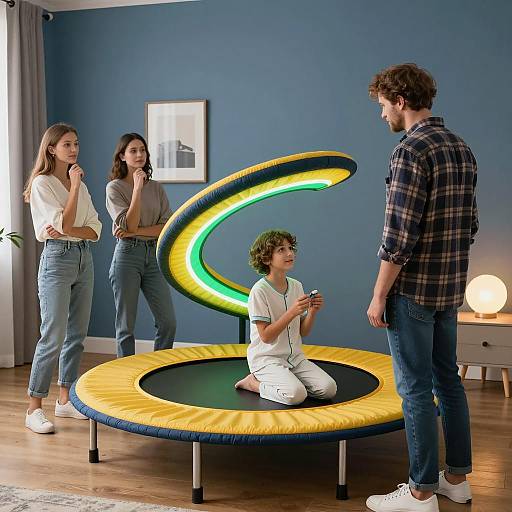 Futuristic Bedroom Scene with Four Characters