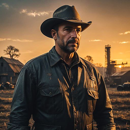 Apocalyptic Farmer in Golden Sunrise Apocalyptic Farmer in Golden Sunrise