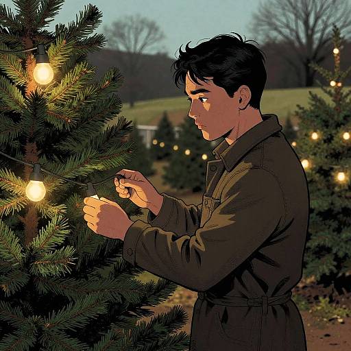 Christmas Tree Farmer in Retro Comic Style