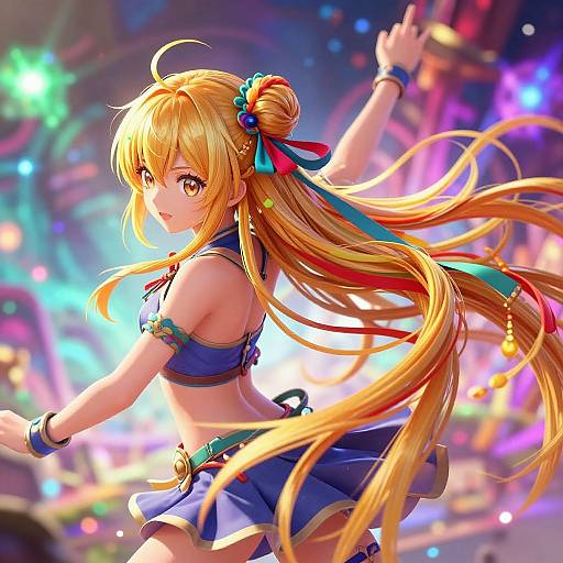 Vibrant Anime Girl with Ribbons