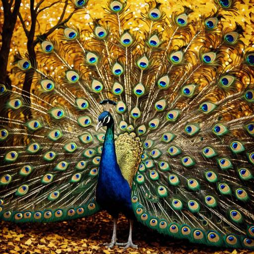 Ethereal Peacock with Golden Autumn Plumage