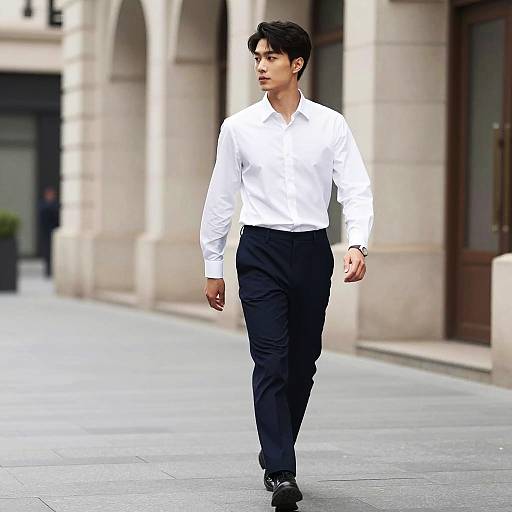 Young man walking in urban setting