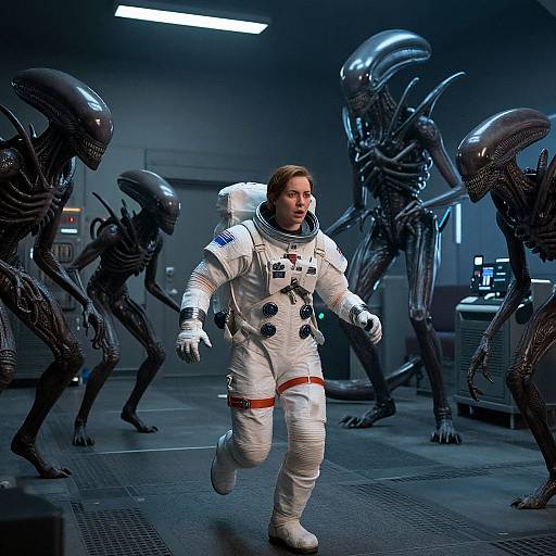 Spacesuit Woman Fleeing Xenomorph Queen