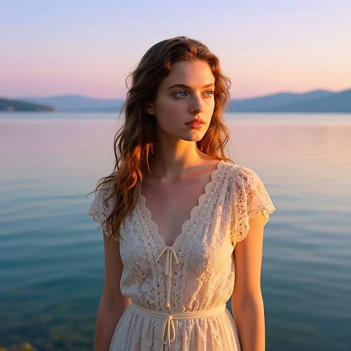 Girl in Vintage Lace by Lake