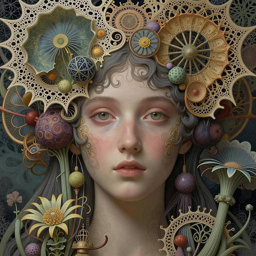 Surreal Portrait of Cloud Goddess with Intricate Botanical Elements