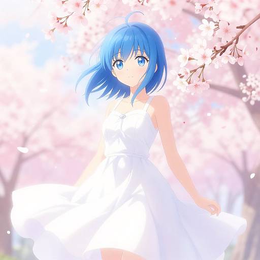 Dreamy Anime Girl Among Cherry Blossoms