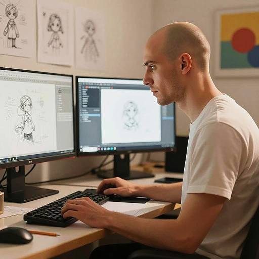Bald Digital Artist in Creative Studio