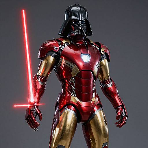 Futuristic Iron Man with Red Lightsaber