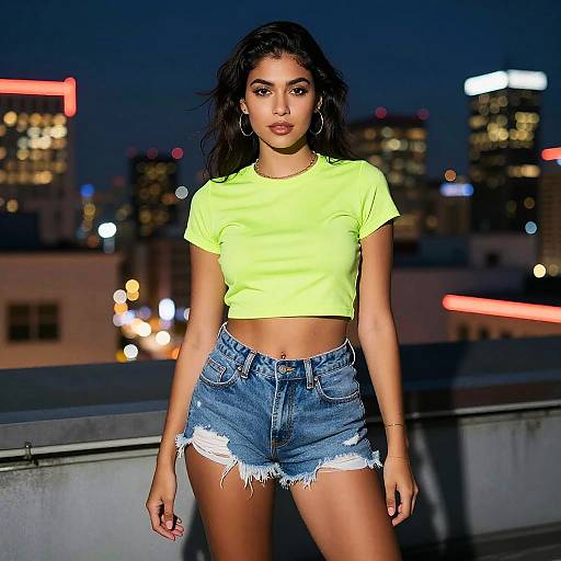 Stylish Woman Posing in Vibrant Cityscape