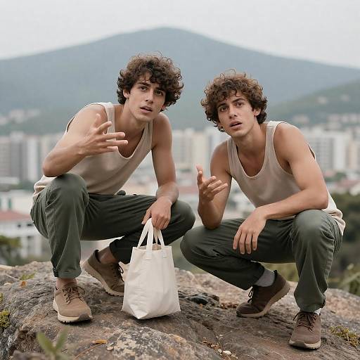 Young Men Engaging on Rocky Terrain