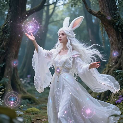 Mystical Rabbitfolk Mage in Enchanted Glade