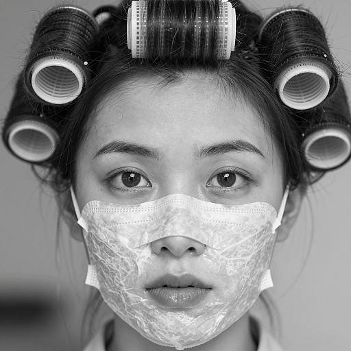 Serious Woman with Hair Rollers Portrait