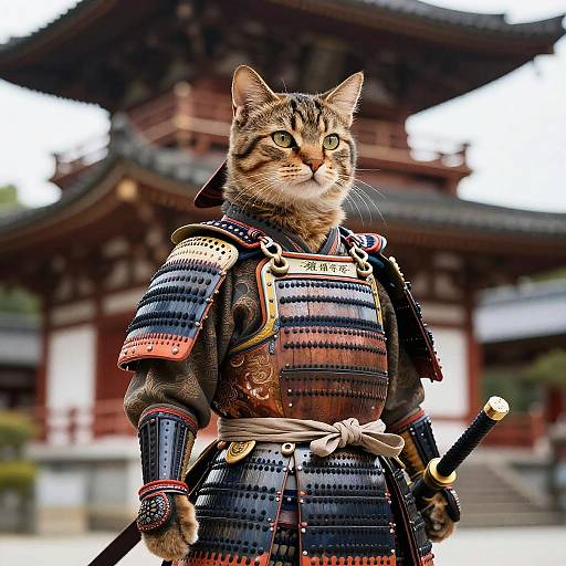 Ancient Cat Samurai in Ornate Armor