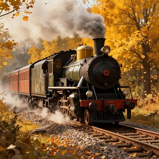 Vintage Steam Train in Autumn Countryside