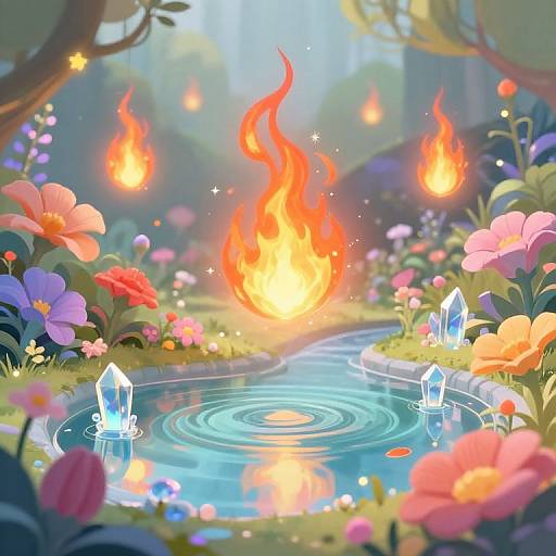 Magical Flames in Enchanted Garden