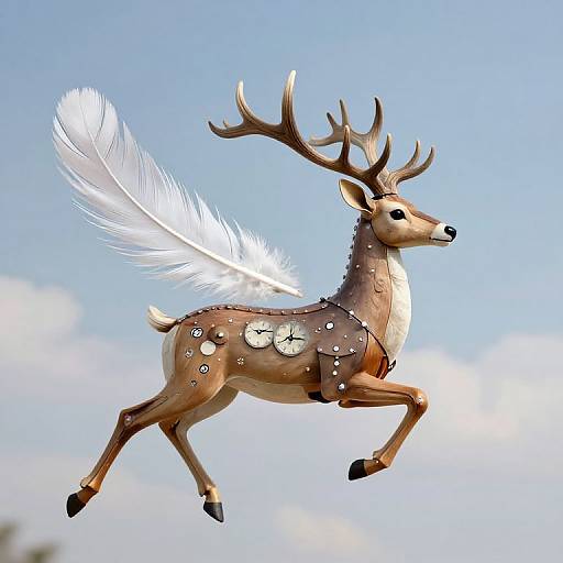 Clockwork Deer in Surreal Sky