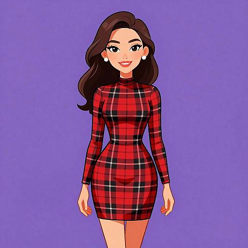 Chic Woman in Tartan Mini Dress