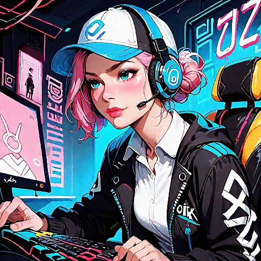 Chill Neon Gamer with Headphones