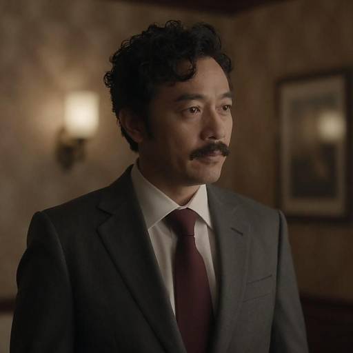 Curly-haired Mustached Man in Suit Portrait