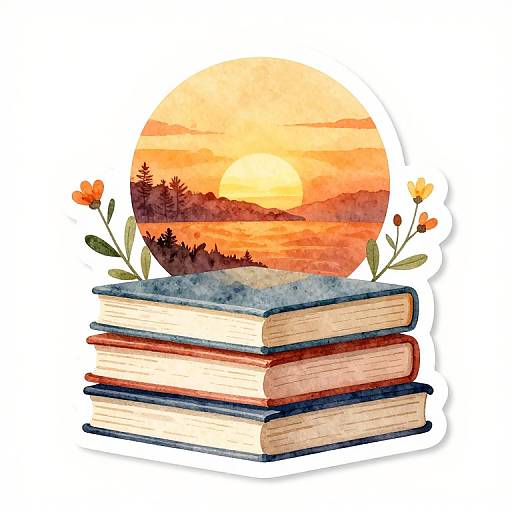 Golden Hour Watercolor Book Stack