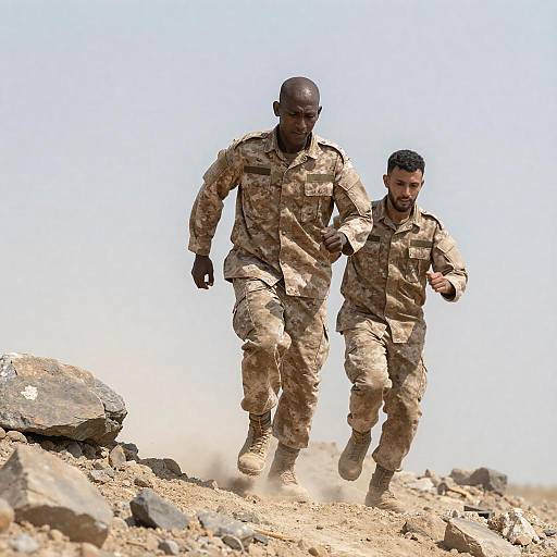 Two Soldiers Running Up Dusty Hill