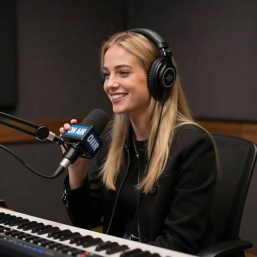 Young Woman Podcast Host in Studio