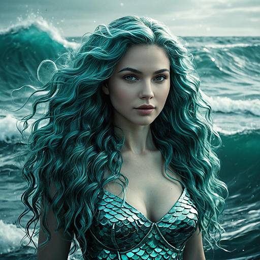 Aquamarine Siren with Wavy Hair