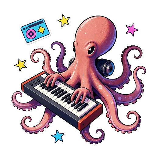 Punk Retro Synthpop Cyborg Octopus Sticker